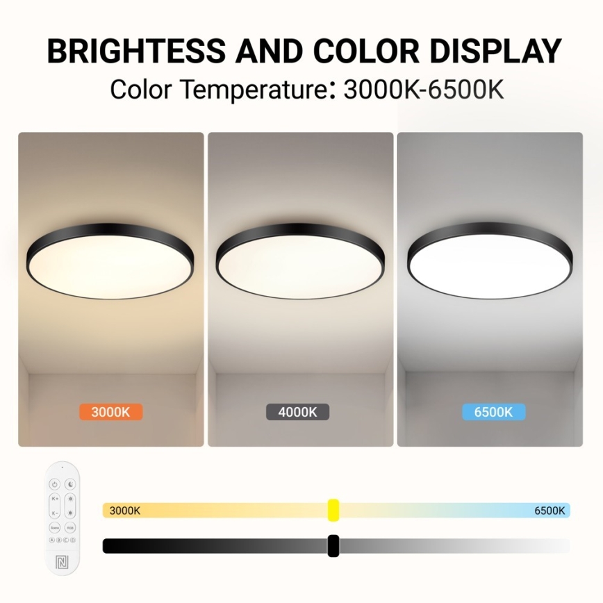Immax NEO 07313L - LED hämardatav laevalgusti SEMPLICI LED/96W/230V, läbimõõt 80 cm, Tuya Wi-Fi, musta värvi + kaugjuhtimispult