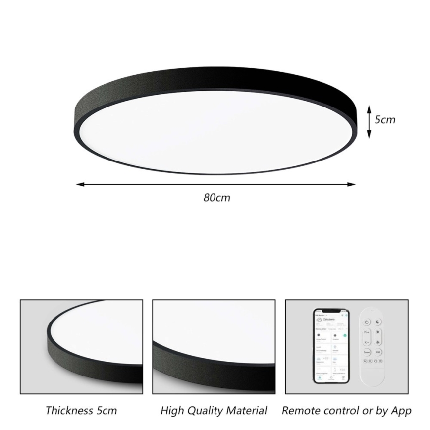Immax NEO 07313L - LED hämardatav laevalgusti SEMPLICI LED/96W/230V, läbimõõt 80 cm, Tuya Wi-Fi, musta värvi + kaugjuhtimispult