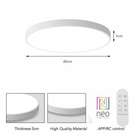 Immax NEO 07315L - LED hämardatav laelamp SEMPLICI LED/96W/230V läbimõõt 80 cm Wi-Fi Tuya valge + kaugjuhtimispult