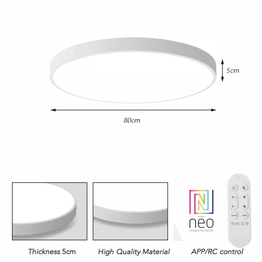 Immax NEO 07315L - LED hämardatav laelamp SEMPLICI LED/96W/230V läbimõõt 80 cm Wi-Fi Tuya valge + kaugjuhtimispult