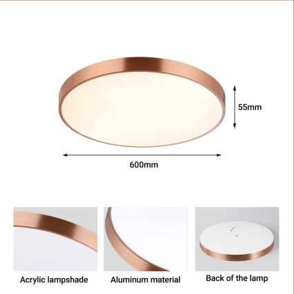 Immax NEO 07322L - hämardatav LED-laevalgusti NEO LITE SEMPLICI LED/60W/230V läbimõõt 60 cm Tuya roosakuldne + kaugjuhtimispult