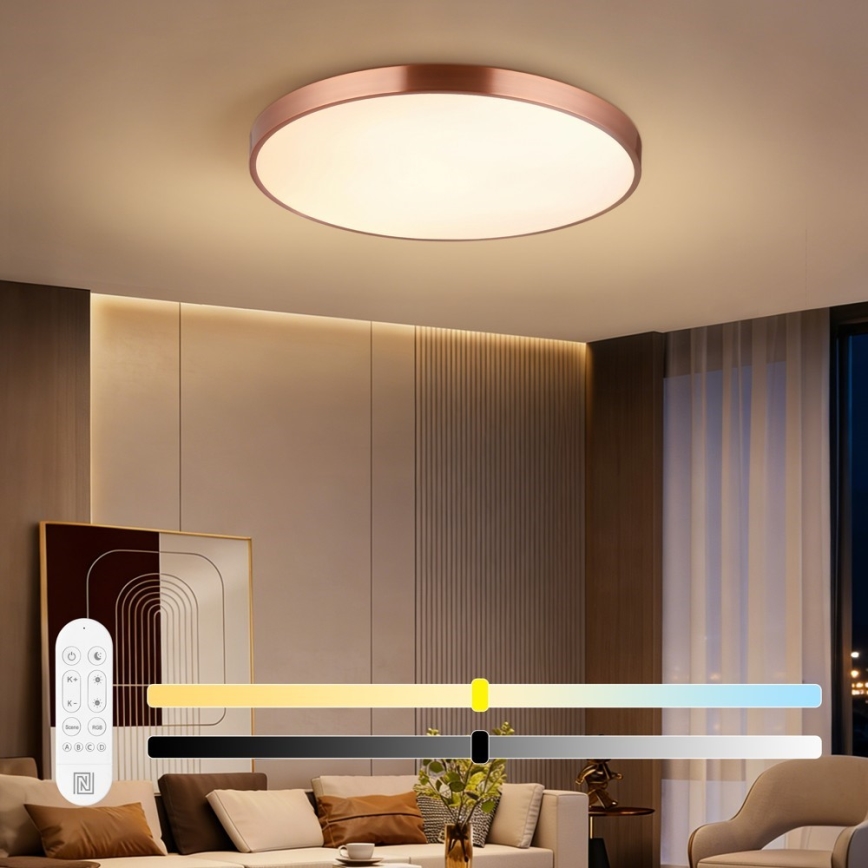 Immax NEO 07323L - LED hämardatav laelamp SEMPLICI LED/96W/230V läb. 80 cm Wi‑Fi Tuya roosakuldne + kaugjuhtimispult