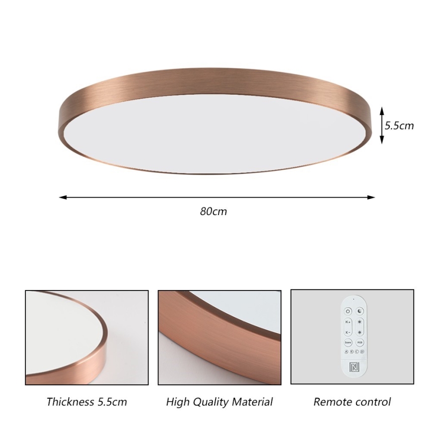 Immax NEO 07323L - LED hämardatav laelamp SEMPLICI LED/96W/230V läb. 80 cm Wi‑Fi Tuya roosakuldne + kaugjuhtimispult