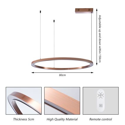 Immax NEO 07327L - LED-hämardatav lühter kaablil FINO LED/55W/230V 80 cm roosakuldne Tuya + kaugjuhtimispult