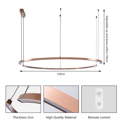 Immax NEO 07328L - FINO hämardatav LED-ripats riputuskaabliga LED/72W/230V 120 cm roosakuldne Tuya + kaugjuhtimispult