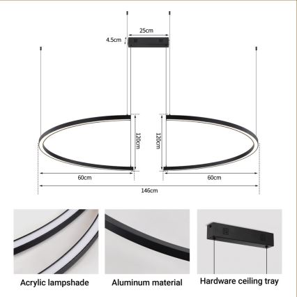 Immax NEO 07329L - LED hämardatav rippvalgusti kaablil FINO LED/72W/230V 120 cm must Tuya + kaugjuhtimispult