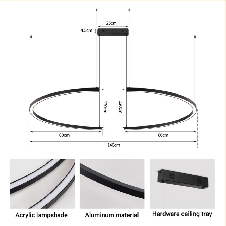 Immax NEO 07329L - LED hämardatav rippvalgusti kaablil FINO LED/72W/230V 120 cm must Tuya + kaugjuhtimispult