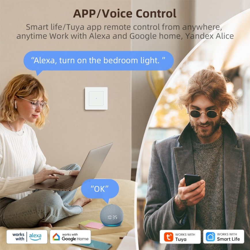 Immax NEO 07538L - 1-nupuline SMART-lüliti 230 V, Wi-Fi (Tuya)