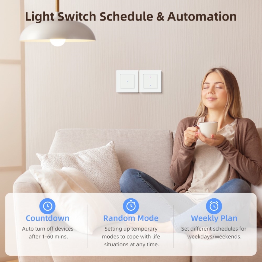 Immax NEO 07539L - Kahe nupuga nutikas lüliti 230 V, Wi-Fi, Tuya