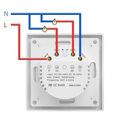 Immax NEO 07539L - Kahe nupuga nutikas lüliti 230 V, Wi-Fi, Tuya