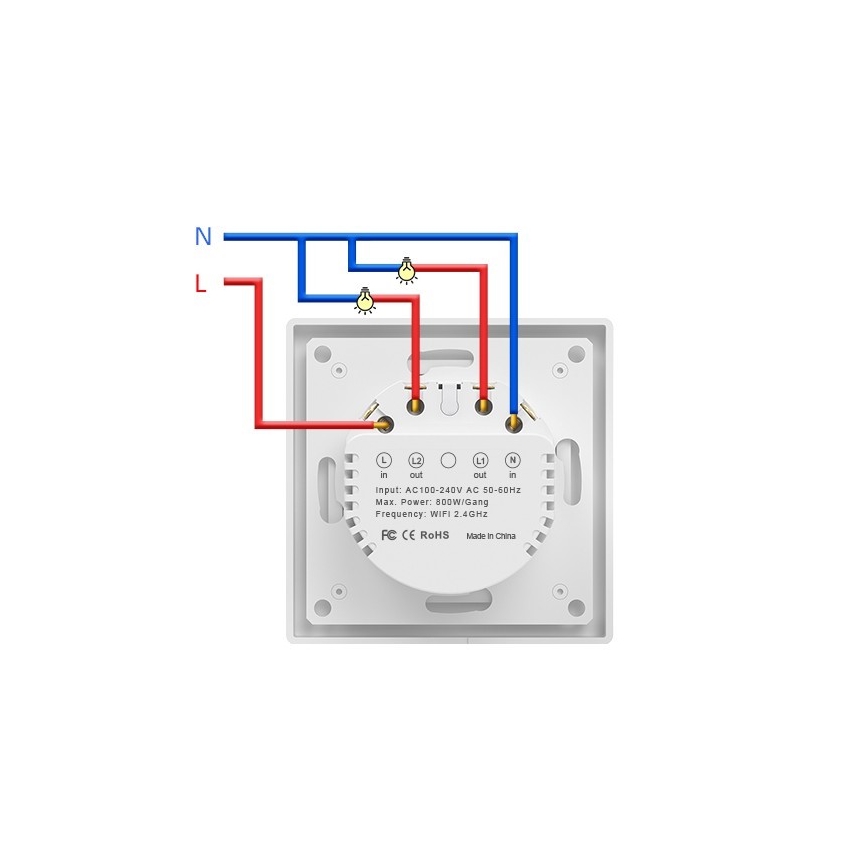 Immax NEO 07539L - Kahe nupuga nutikas lüliti 230 V, Wi-Fi, Tuya
