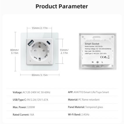 Immax NEO 07544L - Nutikas pistikupesa E 16A/230V + 1xUSB-A+1xUSB C PD 20W Wi-Fi