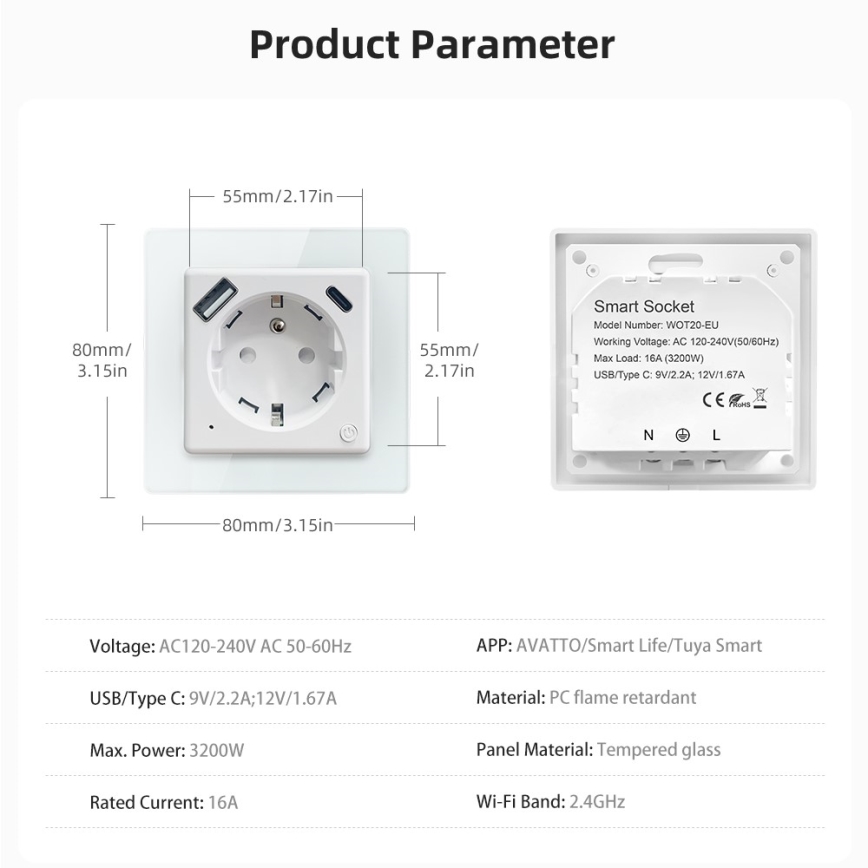 Immax NEO 07544L - Nutikas pistikupesa E 16A/230V + 1xUSB-A+1xUSB C PD 20W Wi-Fi