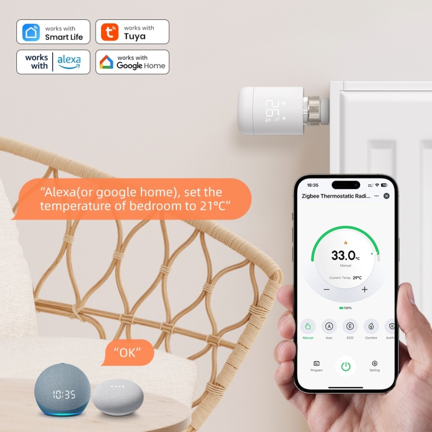 Immax NEO 07554L - Termostaatventiili pea 3×AA