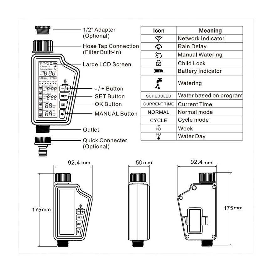 Immax NEO 07556L - Kastmisventiil 4xAA IP65 Wi-Fi Tuya