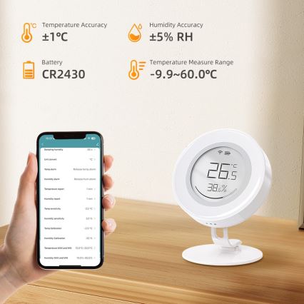 Immax NEO 07557L - Nutikas temperatuuri- ja niiskusandur 1xCR2430 Tuya