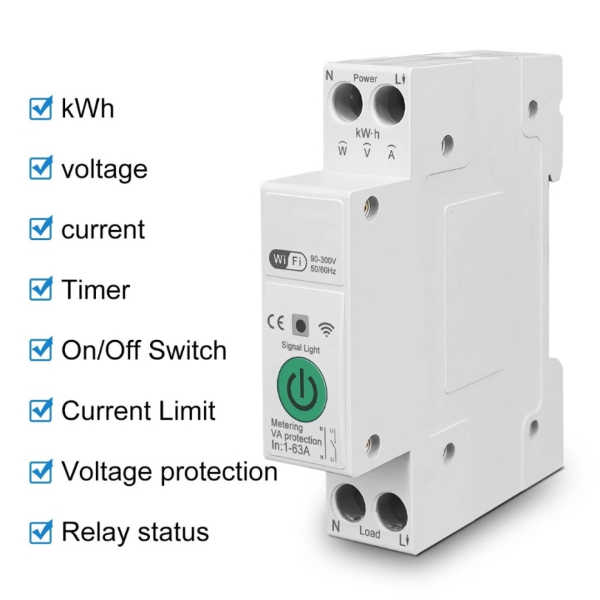 Immax NEO 07574L - Nutikas kaitselüliti 1-faasiline 1-63A Wi-Fi Tuya