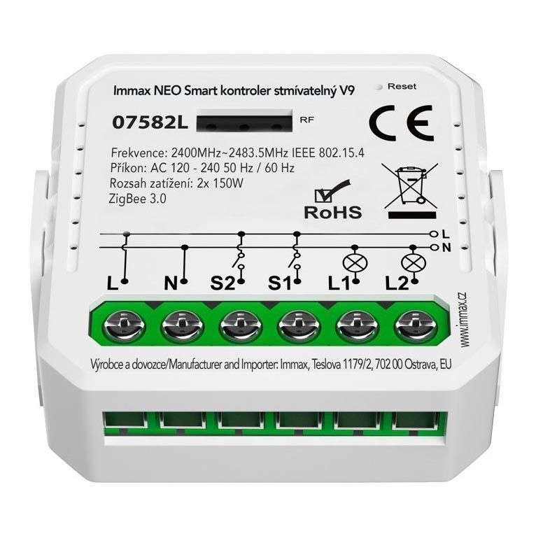 Immax Neo 07582L - Nutikas hämardatav lüliti V9 2-nupu Tuya