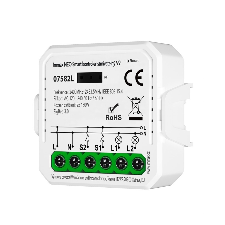 Immax Neo 07582L - Nutikas hämardatav lüliti V9 2-nupu Tuya