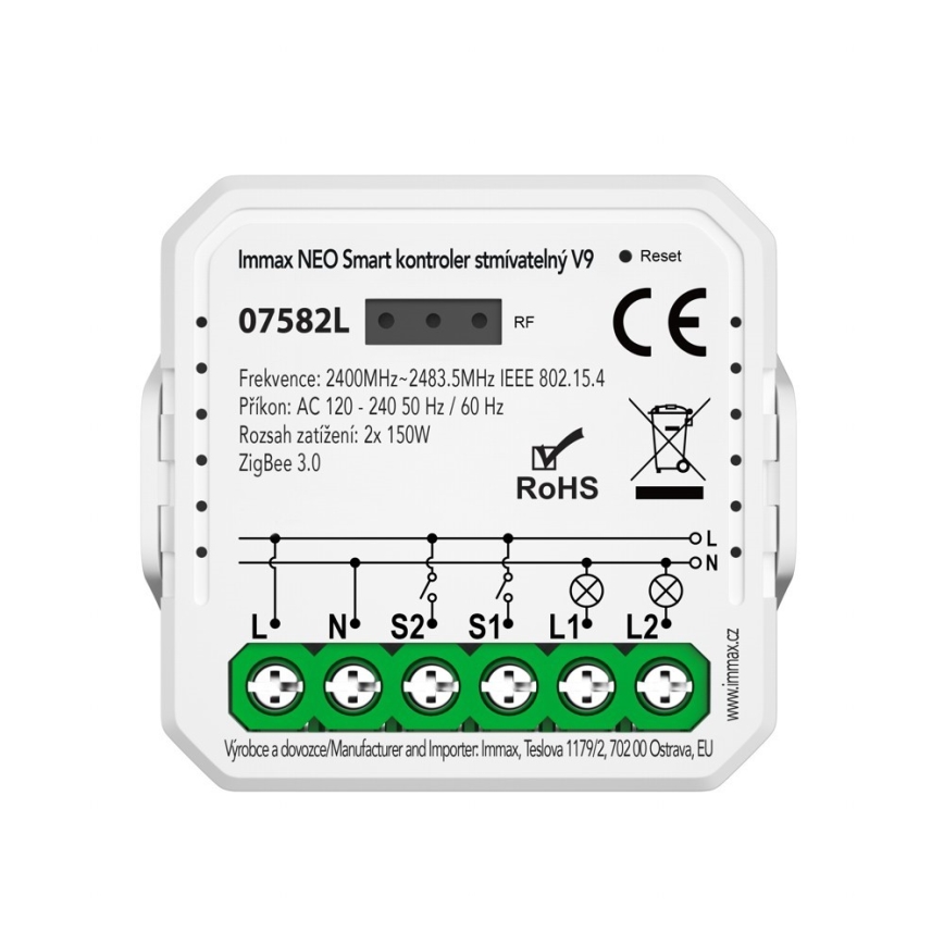 Immax Neo 07582L - Nutikas hämardatav lüliti V9 2-nupu Tuya