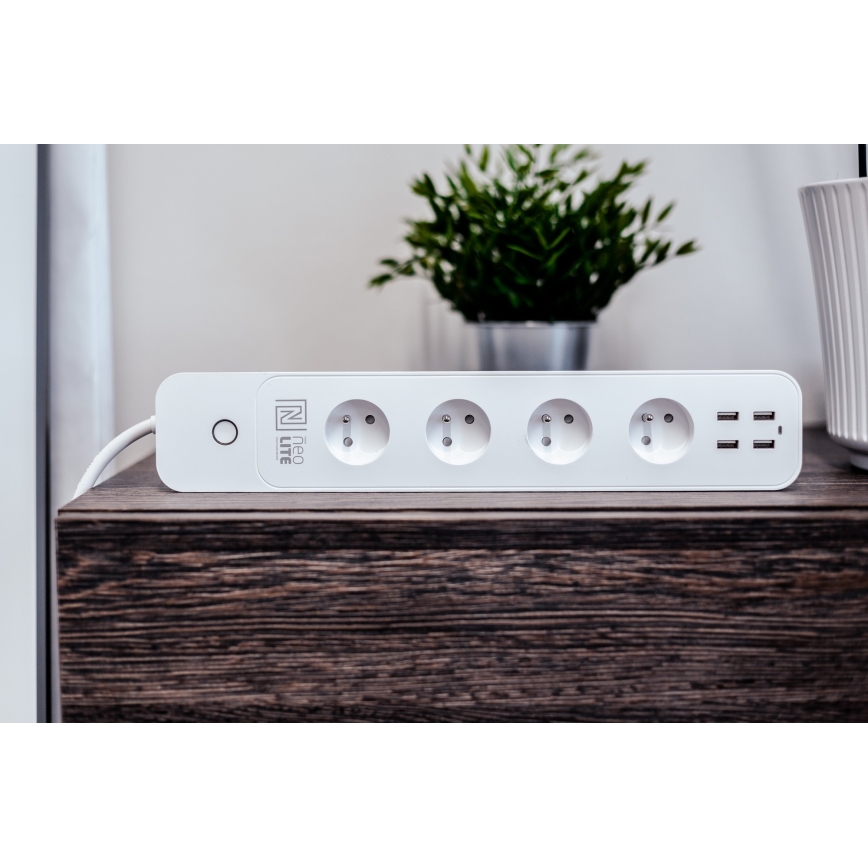 Immax NEO 07707L - Pikendusjuhe NEO LITE Smart 4AC + 4USB Wi-Fi Tuya 1,5m