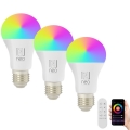 Immax NEO 07712CDO - KOMPLEKT 3x LED RGB+CCT Hämardatav pirn E27/9W/230V Wi-Fi Tuya + kaugjuhtimispult