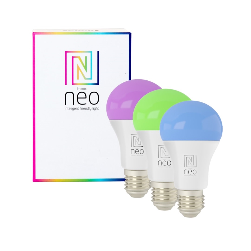 Immax NEO 07712CDO - KOMPLEKT 3x LED RGB+CCT Hämardatav pirn E27/9W/230V Wi-Fi Tuya + kaugjuhtimispult