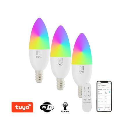 Immax NEO 07716CDO - KOMPLEKT 3x LED RGB+CCT Hämardatav pirn E14/6W/230V Wi-Fi Tuya + kaugjuhtimispult