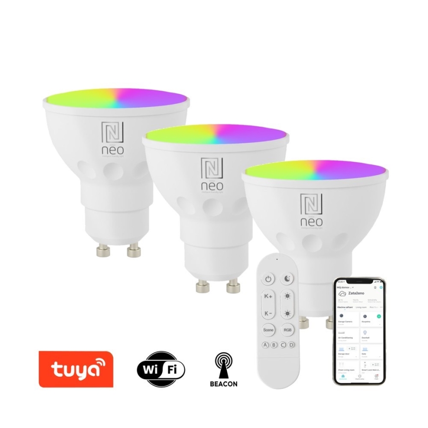 Immax NEO 07724CDO - KOMPLEKT 3x LED RGB+CCT hämardatav pirn GU10/4,8W/230V 2700-6500K Wi-Fi Tuya + kaugjuhtimispult