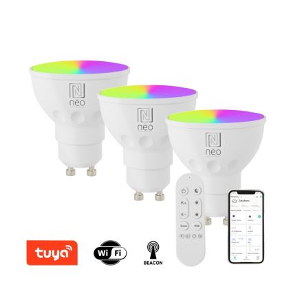 Immax NEO 07724CDO - KOMPLEKT 3x LED RGB+CCT Hämardatav pirn GU10/4,8W/230V 2700-6500K Wi-Fi Tuya + kaugjuhtimispult