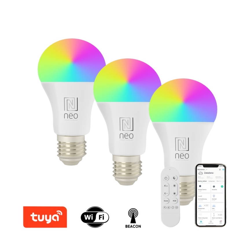 Immax NEO 07733CDO - KOMPLEKT 3x LED RGB+CCT Hämardatav pirn E27/11W/230V Wi-Fi Tuya + kaugjuhtimispult