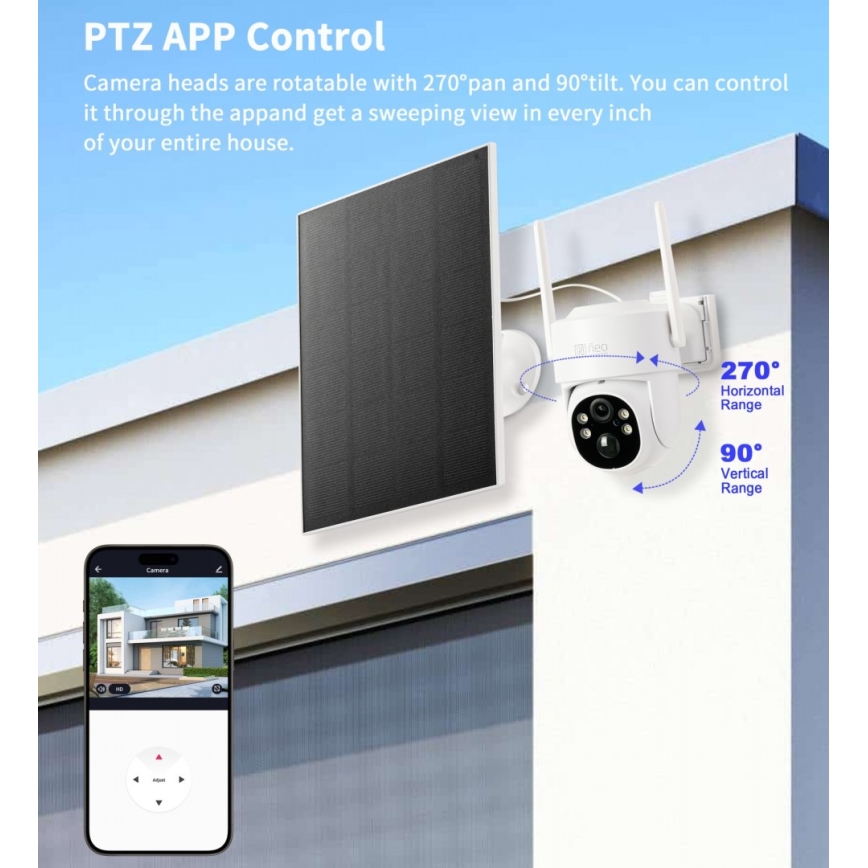 Immax NEO 07804L - Nutikas välistingimustes kasutatav päikeseenergia kaamera anduriga 9000 mAh Wi-Fi Tuya IP65