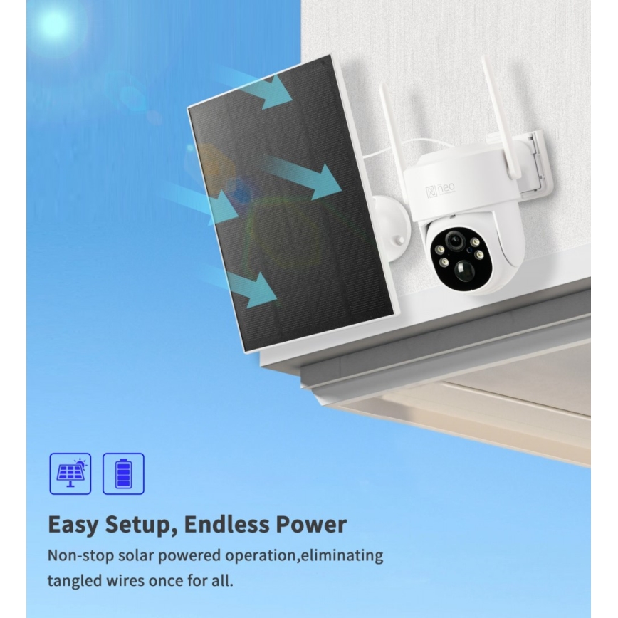 Immax NEO 07804L - Nutikas välistingimustes kasutatav päikeseenergia kaamera anduriga 9000 mAh Wi-Fi Tuya IP65