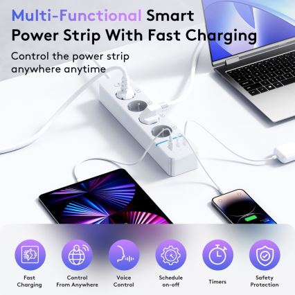 Immax NEO 07821L - Pikendusjuhe NEO LITE Smart 4AC+1xUSB+2xUSB-C Wi-Fi
