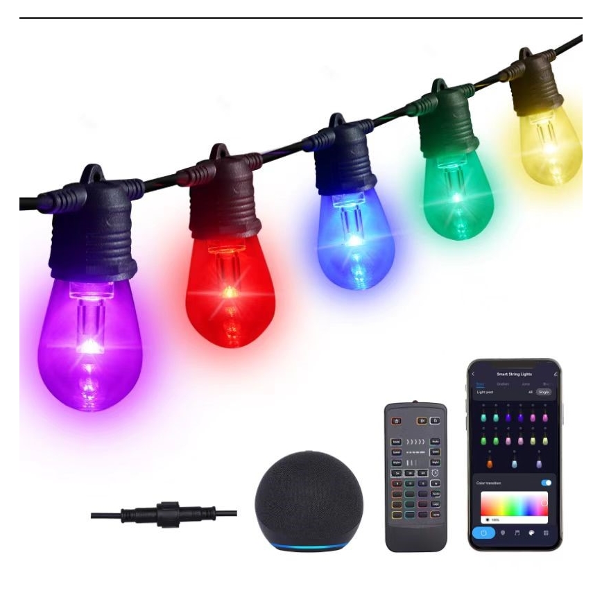 LED RGB+CCT Hämardatav väli valguskett GARLAND 15xLED/1W/230V 15m Wi-Fi Tuya IP65 + kaugjuhtimispult