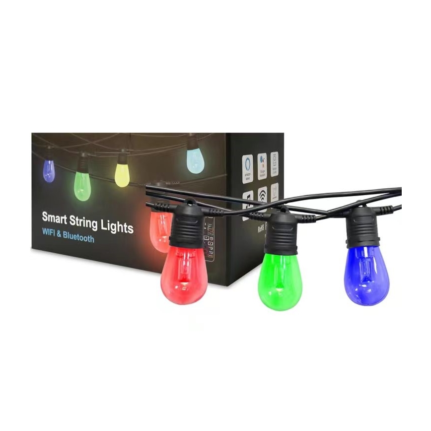 LED RGB+CCT Hämardatav väli valguskett GARLAND 15xLED/1W/230V 15m Wi-Fi Tuya IP65 + kaugjuhtimispult