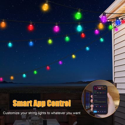 LED RGB+CCT Hämardatav väli valguskett GARLAND 15xLED/1W/230V 15m Wi-Fi Tuya IP65 + kaugjuhtimispult