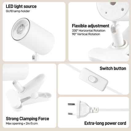 Immax NEO 08292L - Klambriga lamp PUNTO 1xGU10/9W/230V valge