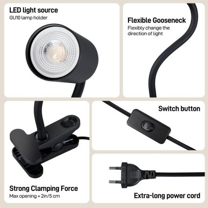 Immax NEO 08293L - painduv klambriga lamp PUNTO 1xGU10/9W/230V must