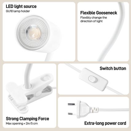Immax NEO 08294L - Painduv klambriga lamp PUNTO 1xGU10/9W/230V valge