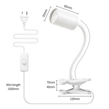 Immax NEO 08294L - Painduv klambriga lamp PUNTO 1xGU10/9W/230V valge