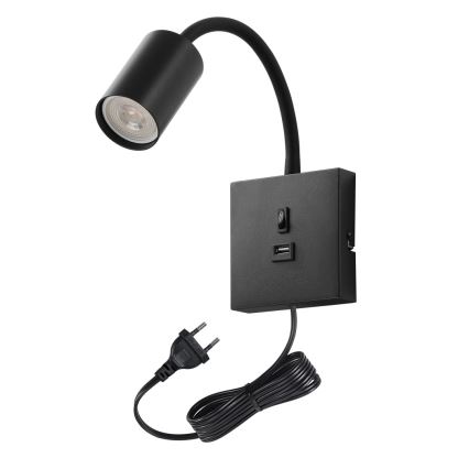 Immax NEO 08295L - Seinavalgusti USB-pordiga PUNTO 1xGU10/9W/230V must