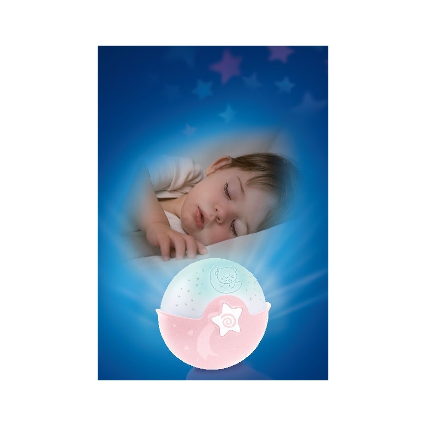 Infantino - Väike lastelamp projektoriga 3xAA roosa