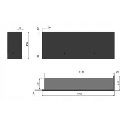 InFire - BIO nurgakamin 45x120 cm 3kW must