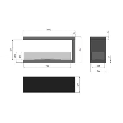 InFire - Biokamin nurka 100x50 cm 3kW kahepoolne