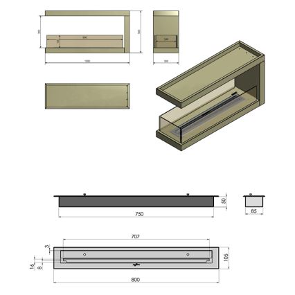 InFire - Biokamin nurka 100x50 cm 3kW kahepoolne