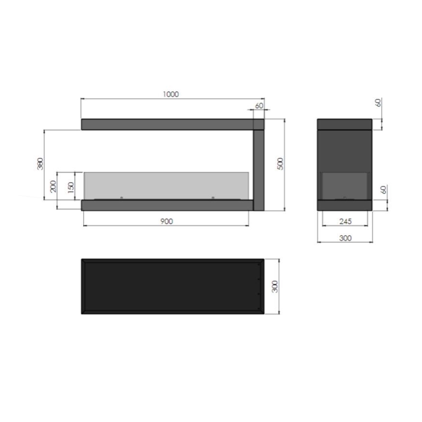 InFire - Biokamin nurka 100x50 cm 3kW kahepoolne
