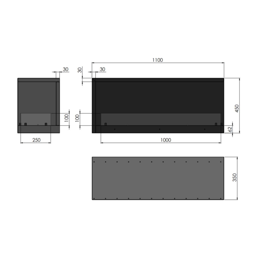 InFire - Biokamin nurka 110x45 cm 3kW must