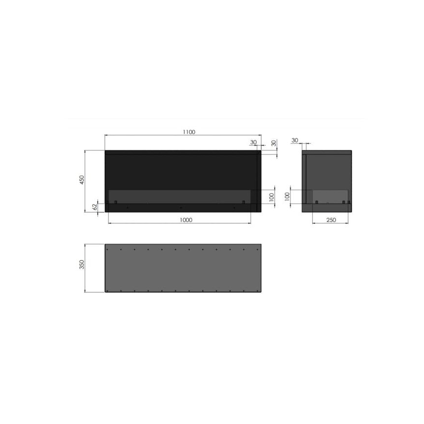 InFire - Biokamin nurka 110x45 cm 3kW must