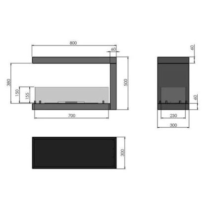 InFire - Biokamin nurka 80x50 cm 3kW kahepoolne